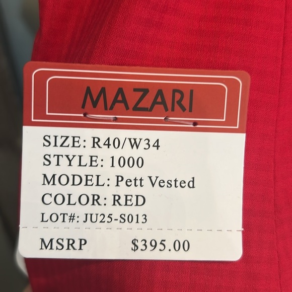 Mazarin Red Vested 3 Piece Suit 40 x 34 - Picture 6 of 11